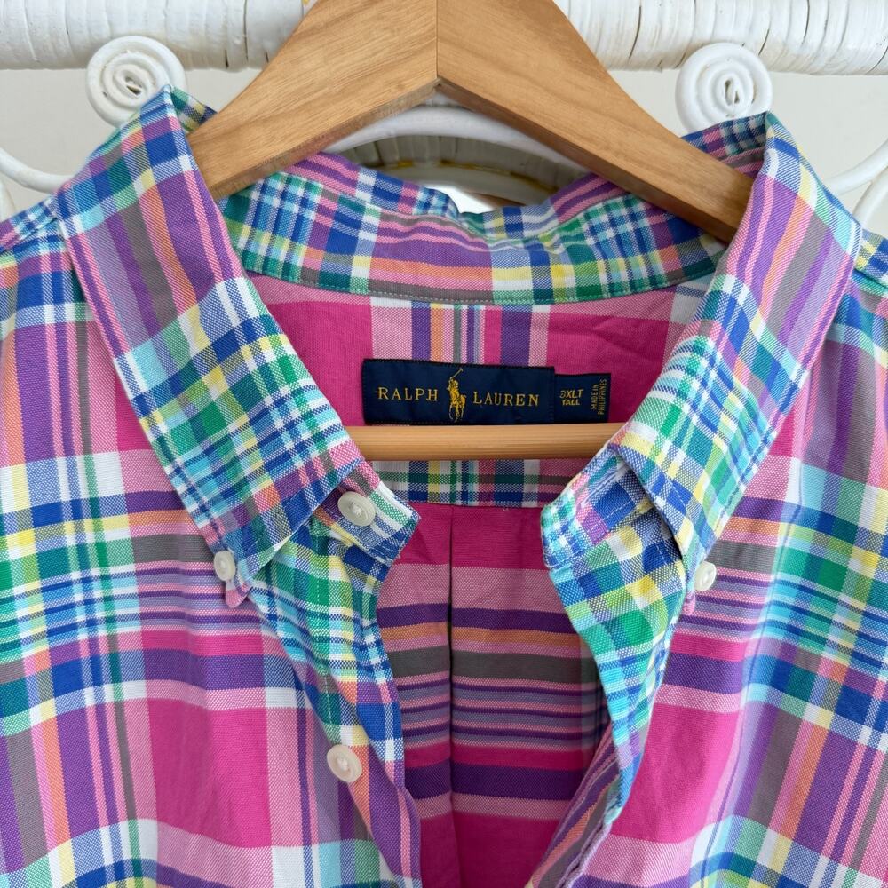 Ralph Lauren Shirt Men 3XL Tall Pink Plaid Oxford Button Down Long Sleeve - Picture 4 of 9